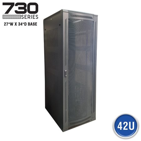 QUEST MFG Floor Enclosure Server Cabinet, Vented Mesh Door, 42U, 6' x 27"W x 34"D, Black FE7319-42-02